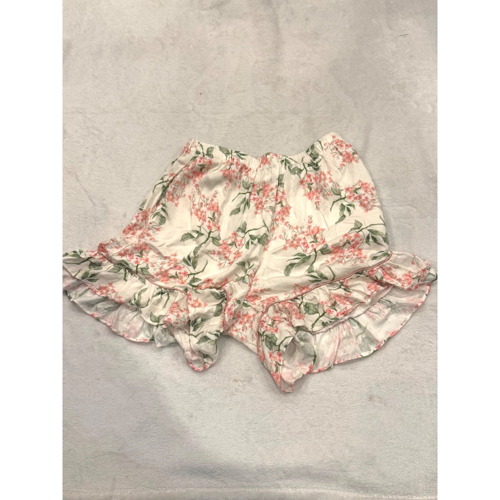 Lulukaka Floral Ruffle Shorts Cream Pink Sustainable Loungewear Womens Small